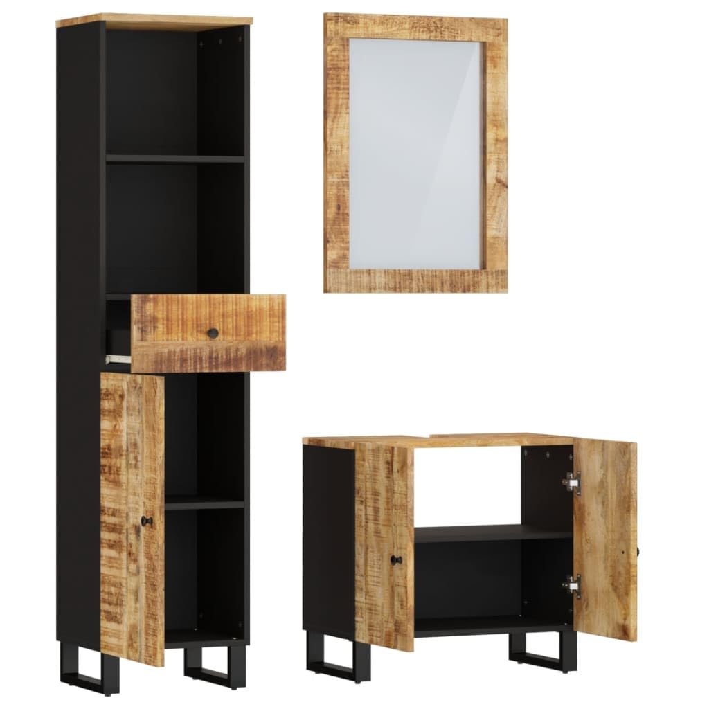LAPOOH Conjunto de Muebles de baño 3 Piezas Madera Maciza de Mango, Muebles para Baño, Muebles para Lavabo, Armario Baño - 3200637