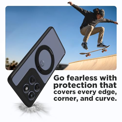 Image of RIGGEAR Shockproof Sleek Hybrid Armor 360 Rotating Magnetic Ring Stand Back Cover Case Compatible with MagSafe Accessories for Motorola Moto Edge 60 Fusion /Moto Edge 60 (Clear PC+Black TPU Bumper)