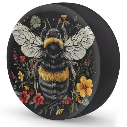 Image of Spare Tire Cover for RV Trailer, Bee Flower Tire Covers Universal Fit for Travel Trailer Camper Jeep RV SUV Truck Waterproof Wheel Cover (17 inch for Diameter 31 inch - 33 inch)