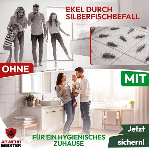 ABWEHR MEISTER ORIGINAL ByeBye Silberfisch-Spray 2.0 [500 ml] mit insektizidfreier AM-Formel, Silberfische bekämpfen & gegen Papierfische, erreicht jedes Versteck dank integrierter Sprühlanze