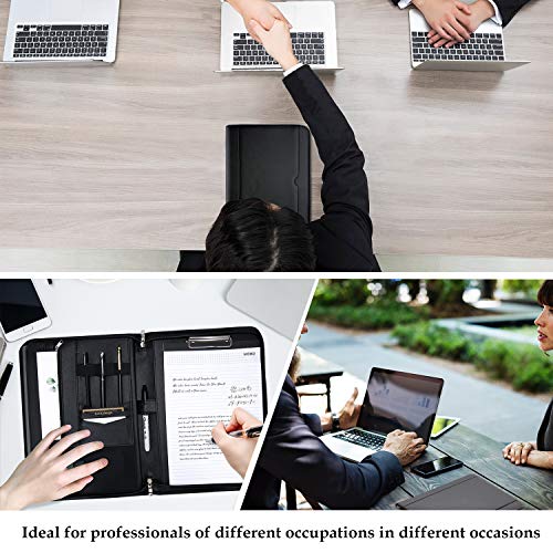 ProCase A4 Schreibmappe PU Kunstleder Konferenzmappe Portfolio mit Reißverschluss Klemmbrett Notizblock Business Dokumentenmappe, leichtes, langlebiges Material- Schwarz
