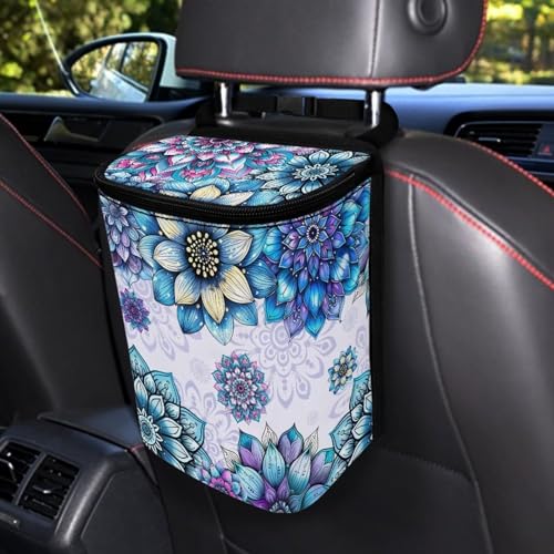Image of Talayituse Boho Mandala Print Car Trash Can with Adjustable Straps, Foldable Car Trash Bag Bin Car Garbage Bag Multipurpose Storage Box for Vehicle Travel Camping Picnicing