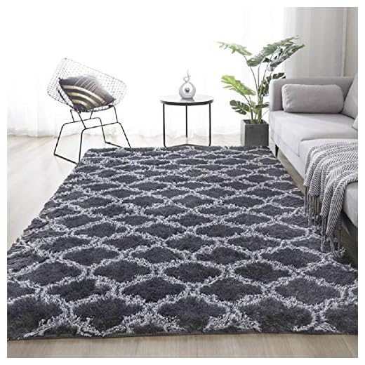 JURLEA Tapis Doux intérieur Design Tapis Tapis Moelleux pour Salon Tapis de Fourrure Lisse antidérapant Enfants Chambre Tapis (Gris, 80 * 120cm)