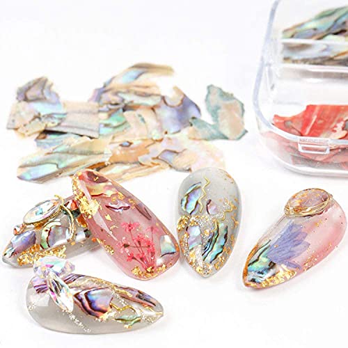Abalone Seashell Slices, 3D Nail Art Glitter Sequins Irregular Thin Flakes Nail Design Shell Slices Decoration Uv Gel Shiny Accessories Mermaid Diy Acrylic Nails Supplies For Women Girls(12 Grids) #TOP2