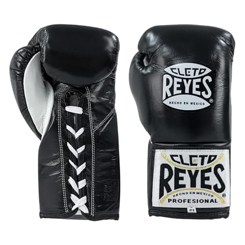 CLETO REYES Professional Competition Boxing Gloves for Men and Women, Leather and Horsehair, MMA, Kickboxing, Muay Thai, Lace Up, 8 oz, Black Cover