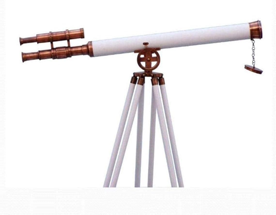 Antique Solid Brass Telescope 39" Spyglass with Wooden Tripod Stand Telescope Ship Instrument