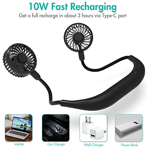 Comlife Neck Fan, 5200Mah Battery Powered Neckband Fan With 4 Speeds, Natural Wind Mode, 360° Adjustable, Hands-Free Portable Personal Fan For Sports, Home, Office, Trave (Black) #TOP4