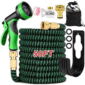 Flexibele waterslang, uittrekbaar, tuinslang met messing beslag van 1/2 inch en 3/4 inch met 10 sproeifuncties voor het reinigen van auto, tuin, huis (15 m)