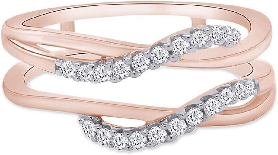 1/3 Ct Round Diamond Enhancer Guard Ring for Women, 14K Rose Gold Plated Sterling Silver Ring Wrap, Guard Band for Bridal Engagement Ring