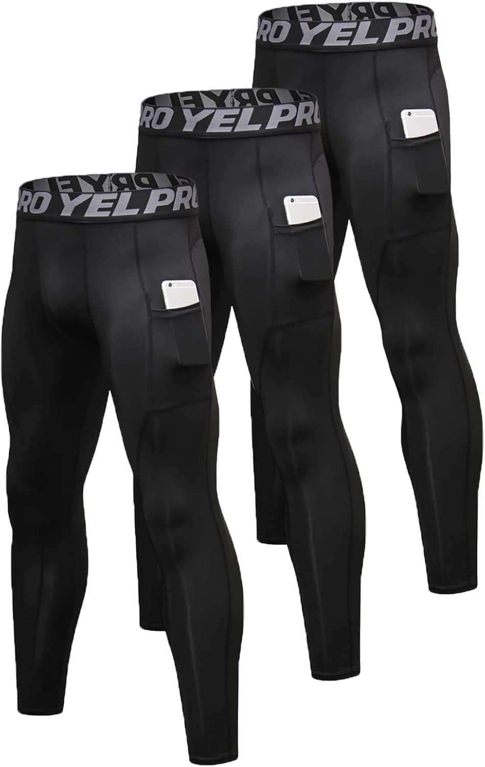 Queerier 3 Pack Men's Compression Pants Athletic Leggings with Pockets Running Baselayer Tights Cycling Workout Pants
