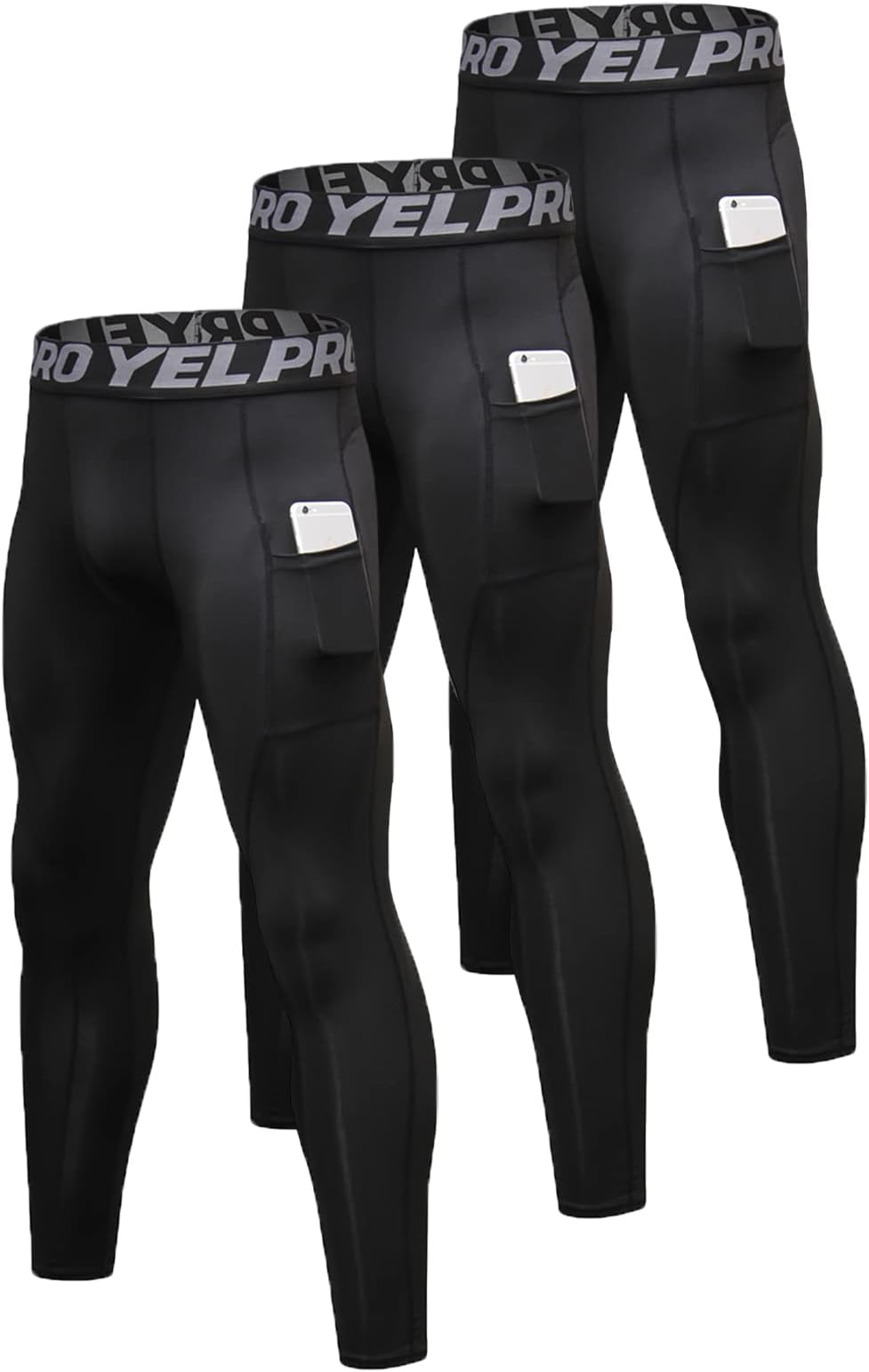 Queerier 3 Pack Men's Compression Pants Athletic Leggings with Pockets Running Baselayer Tights Cycling Workout Pants