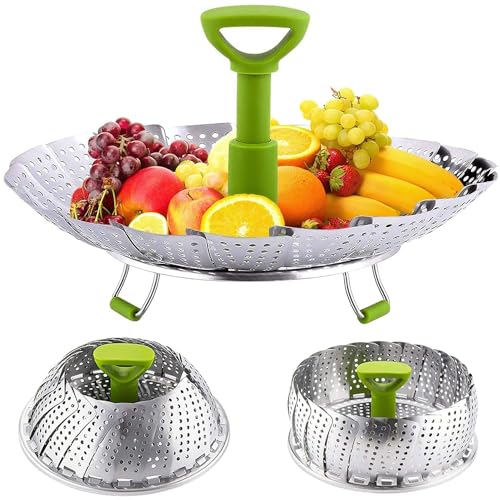 Opiniones de Vaporeras los 5 mejores. 48 SHUUDAUKO Vaporera Verduras, Vaporera Acero Inoxidable con Asa Extraíble para Cocinar Alimentos, Cesta Vaporera Verduras Tamaños Ajustables, para Adaptarse a Varias Ollas (13 cm...