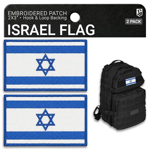 Bluyellow 2-Pack Israel Flag Patch Embroidered Hook and Loop Military Morale Israeli Flag Patches for Backpacks Vest Helmet Dog Jacket Uniform Hat 2x3 Inches