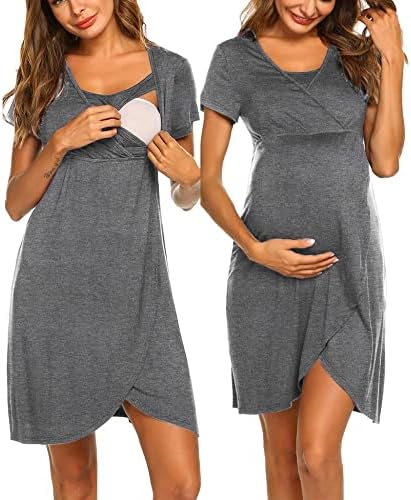 Ekouaer Nursing Gown, Maternity Dress Breasfeeding Sleepwear (Grey, Large)