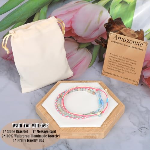 QOGIR Handmade Healing Bracelet,6mm Natural Gem Stone Bracelet rope bracelet
