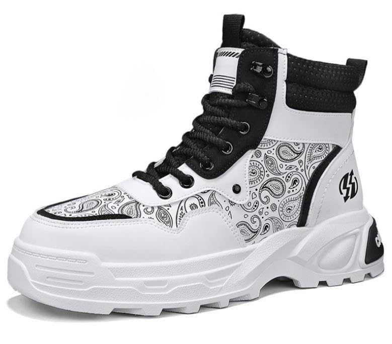 FUHUBB Men's Waterproof Hiking Boots Outdoor Mid Trekking Backpacking Mountaineering Shoes Four Seasons New Men's High Top Outdoor Hiking Boots Casual Hiking Boots (White,8)