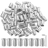100 Pz Inserti Filettati per Legno, M8 x 20mm Boccole Filettate per Legno, Inserto Filettato con Testa Esagonale Piatta per Mobili in Legnos, DIY Falegnameria Progetti, con Chiave