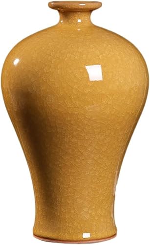 Vase Desktop Ceramic Vase Cracked Yellow Crafts Ornaments(F)