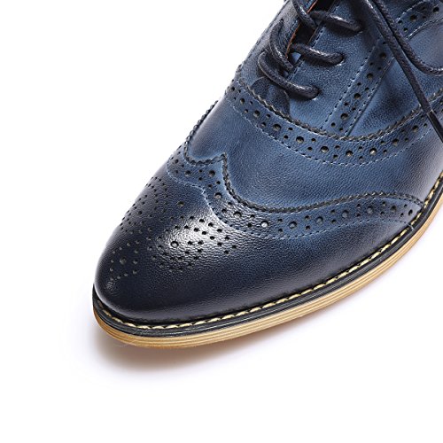 Mona Flying Women's Leather Perforated Lace-Up Saddle Oxfords Brogue Wingtip Derby Shoes #TOP2