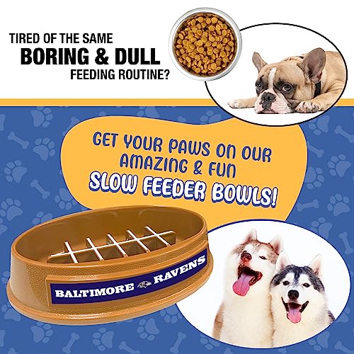Image of NFL Super-Bowl Baltimore Ravens Slow Feeder Dog & Cat Bowl. Football Design for Healthy Digestion. Non-Slip for Large & Small Pets