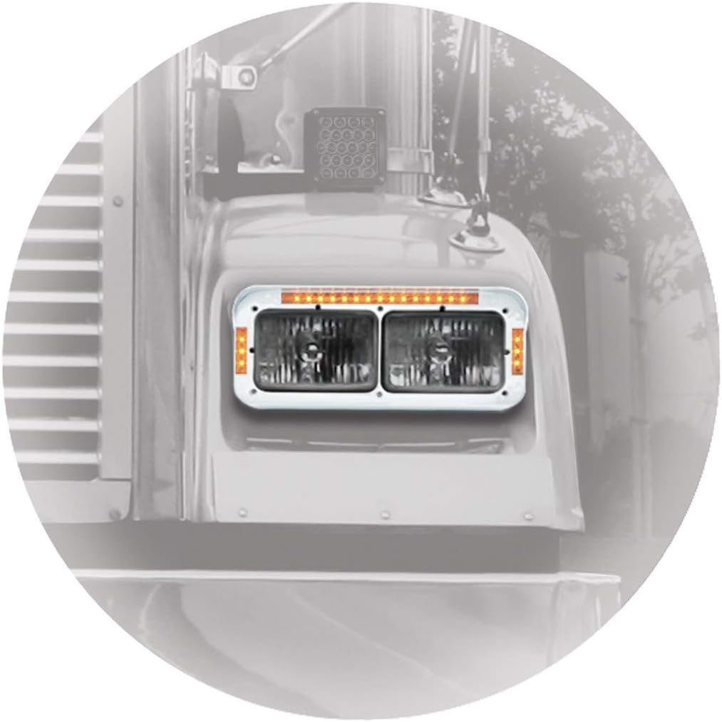 GG Grand General 87595 Chrome Plastic Dual Rectangular Headlight Bezel with Visor 21 LED Amber/Amber