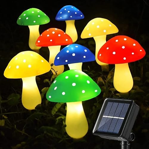 Shanjia Multi Led Mushroom Solar String Lights,Outdoor Waterproof Garden Lights 8 Lighting Modes Outside Decoration For Pathway Landscape Yard Easter Pathway Xmas (8, Color)