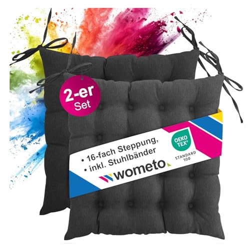 wometo 2er Set Sitzkissen Stuhl 40x40 Oeko-TEX - dunkelgrau grau Sitzpolster Stuhlkissen mit Bändern/Schleifen für Indoor und Outdoor (2 Stück) wometo 2er Set Sitzkissen Stuhl 40x40 Oeko-TEX - dunkelgrau grau Sitzpolster Stuhlkissen mit Bändern/Schleifen für Indoor und Outdoor (2 Stück)