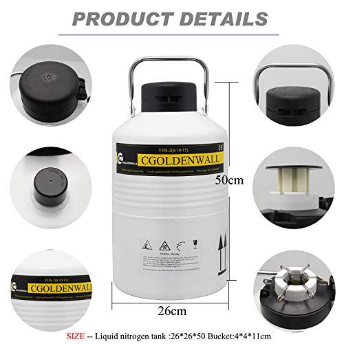 Cgoldenwall 6L Cryogenic Container Liquid Nitrogen Ln2 Tank Dewar Liquid Nitrogen Dewar Aluminum Alloy With 6 Canisters And Carry Bag #TOP1