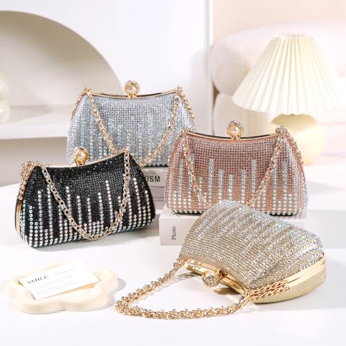 Image of Dreubea Womens Fashion Rhinestone Evening Handbag with Chain Shiny Tote Clutch Bag