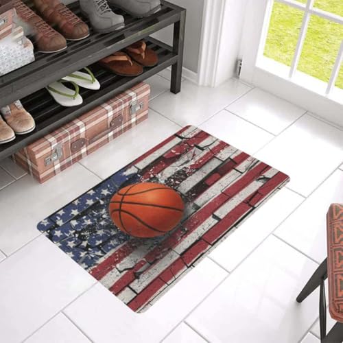 ���փ}�b�g �o�X�P�b�g�{�[���̉�ꂽ�ǁA�A�����J�����A�ʔ��������Ɖ��O 50×80cm doormat Basketball Broken Wall American Flag Funny Indoor And Outdoor