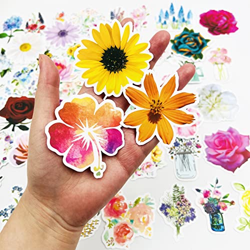 lyfLux 100 Pcs Flower Stickers, Beautiful, Lovely and Vivid PVC Waterproof Stickers and Decals, All Sorts of Flowers, Suitable for Water Cup, Mobile Phone Case, Book, Laptop, Glass, Luggage