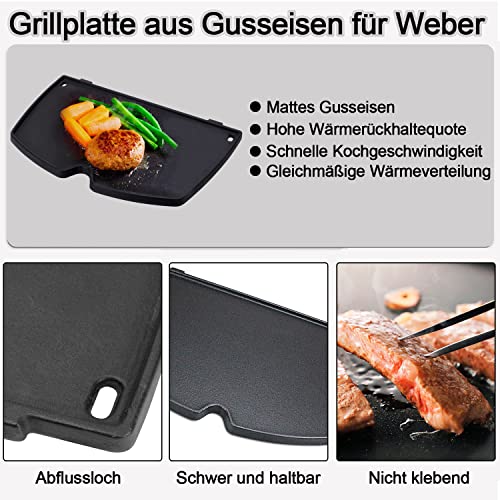 Vnierxful 6558 Cast Iron Grill Plate for Weber Q100, Q120, Q1000, Q1200, Q140, Q1400 Series Gas Grill Models, 32x22 cm Frying Pan Grill Griddle Plate for Weber Gas Grill Grill Grill Replacement Parts - Image 3