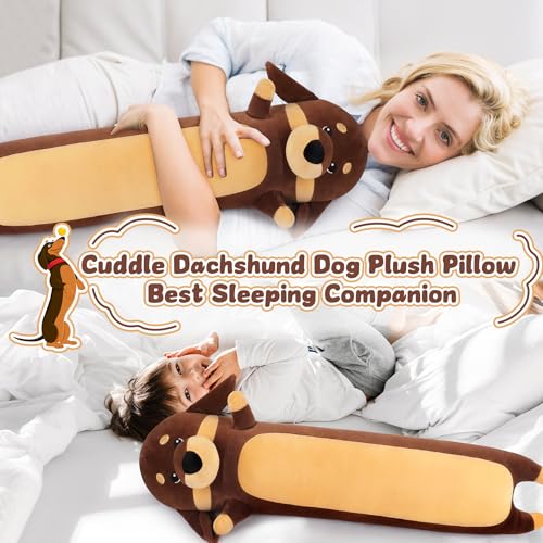 Image of Dachshund Dog Plush Toys-35.4'' Dachshund Dog Plushie Stuffed Animal, Large Plush Pillow, Cute Soft Plsuhies Gifts Plushie Stuffed Toys, Cute Boby Pillow Toy Doll Gift for Kids Girls Boys