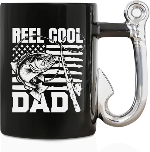Onebttl Dad Coffee Mug with Fishhook Handle, Gifts for Dad on Birthday, Father's Day, 13.5oz - Cool Dad
