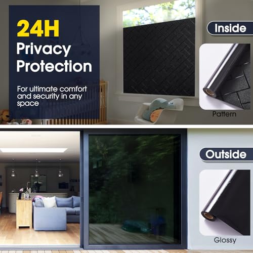 Image of Coavas Total Blackout Window Privacy Film 100% Light Blocking & UV Protection, Static Cling Frosted Privacy Cover No Glue Heat Control Room Darkening Shade for Bedroom, Nursery,17.5 x 78.7 inches