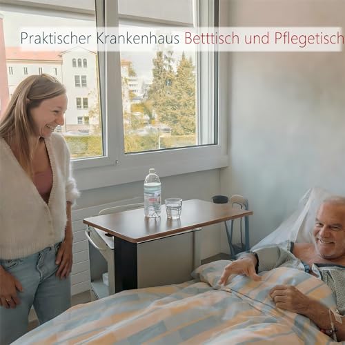 FATIVO Betttisch auf Rollen Höhenverstellbar, Computertisch Stehpult auf Rollen Tisch Holz Pflegetisch Krankentisch Beistelltisch Laptoptisch Sofatisch für Wohnzimmer Schlafzimmer 80x40x68-105cm