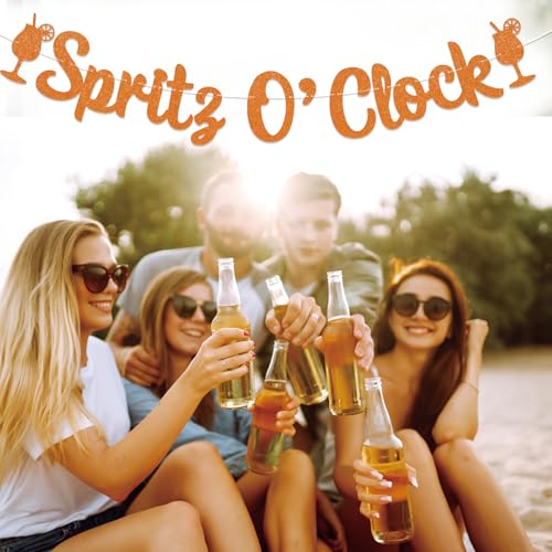 Image of Spritz O'Clock Banner - Lemon Citrus Bridal Shower Bachelorette Wedding Party Decorations, Spritz Bar Banner, Orange Birthday Spritz Station Decoration Orange Glitter
