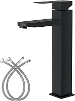 Torneira de Cascata Alta Aço Inoxidável Manípulo Único para Banheiro Torneira para Lavatório com 2 Linhas de Abastecimento de Agua (Preto)