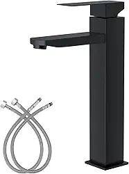 Torneira de Cascata Alta Aço Inoxidável Manípulo Único para Banheiro Torneira para Lavatório com 2 Linhas de Abastecimento de Agua (Preto)