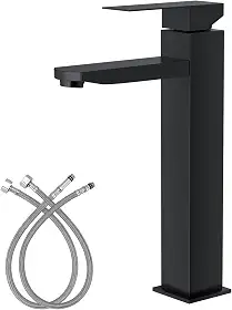 Torneira de Cascata Alta Aço Inoxidável Manípulo Único para Banheiro Torneira para Lavatório com 2 Linhas de Abastecimento de Agua (Preto)