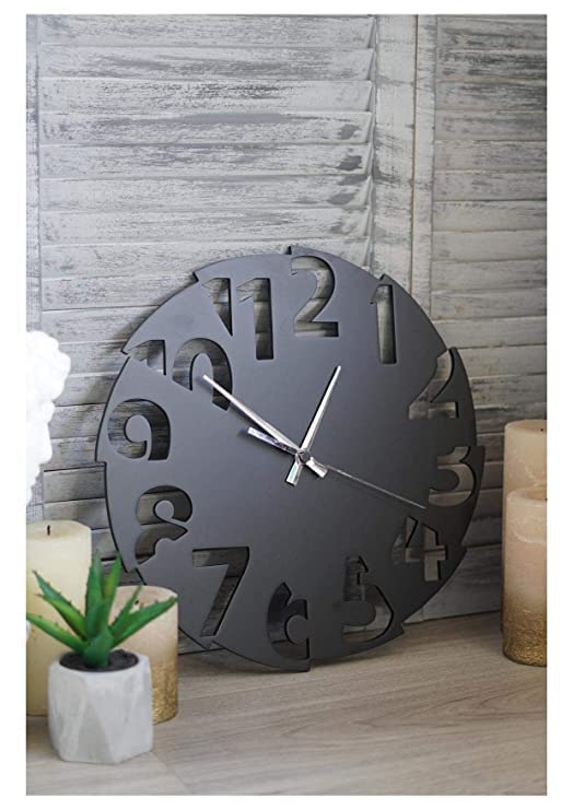 Unimos Venture Wall Clock Wooden Designer Black Wall Clock with Half Cut Numbers for Living Room/Office/Dining Room