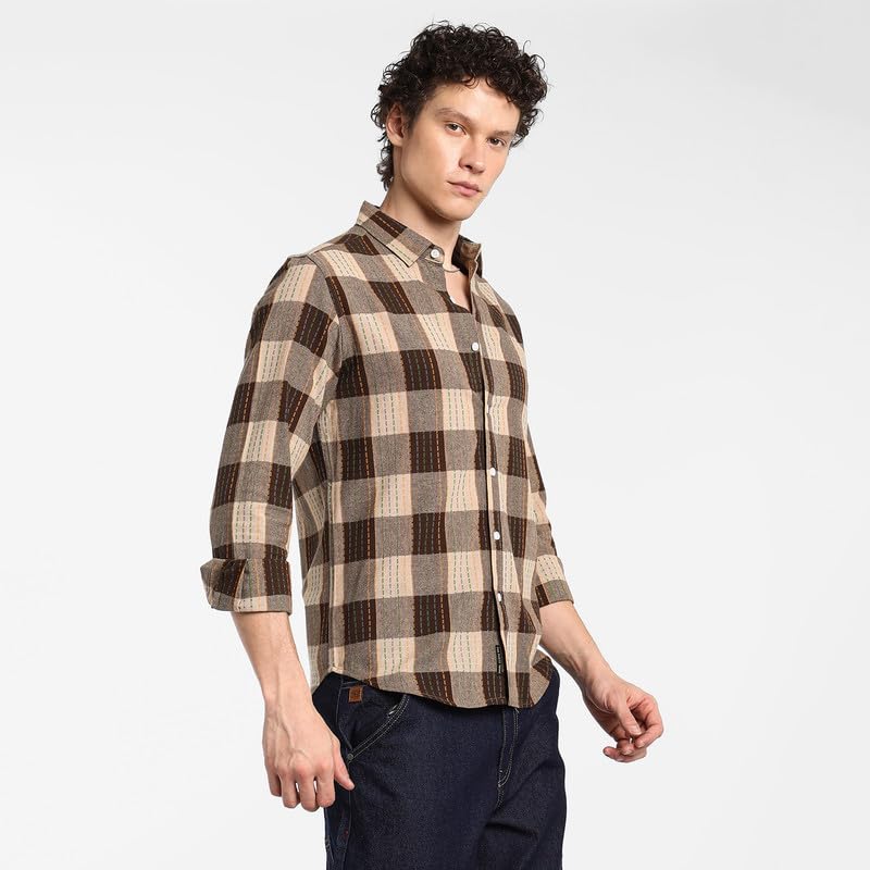 Image of CAHOOT Men's Polycotton Abstract-Textu Shirt |Casual-Wear | Spread Collar | Long Sleeve | Button Closure | Shirt Crafted with Comfort Fit for Everyday Wear