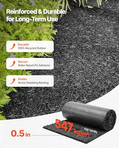 VEVOR Rubber Mulch Mat Roll, 2 Rolls 96 x 24 in Recycled Rubber Mulch Mat, 0.5 Thick Cuttable, Reduced Weed Growth, Natural-Looking Weed Barrier Mat, Permanent Walkway Pathway for Landscaping