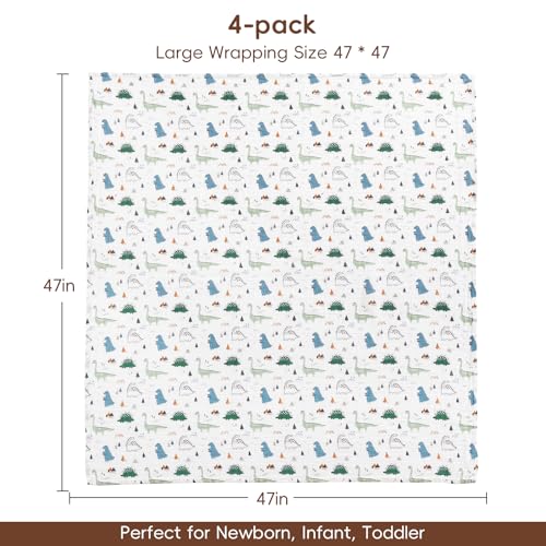 Image of david's kids 3 Pack Baby Muslin Swaddle Blankets, 100% Cotton and Ultra Soft Breathable Receiving Blanket Wrap for Boys Girls, New Born Essentials, Large 47 x 47 inches, Dinosaur