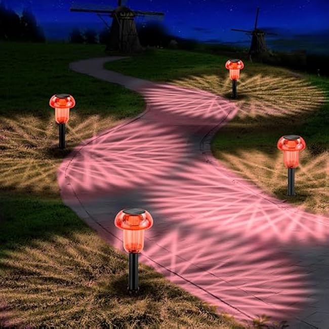 Halloween Solar Pathway Lights Outdoor 4 Pack, Red LED Driveway Light Solar Powered, Garden Decor, Mushroom Solar Lights Outdoor Waterproof for Outside Yard, Sidewalk, Lawn, Patio, Christmas