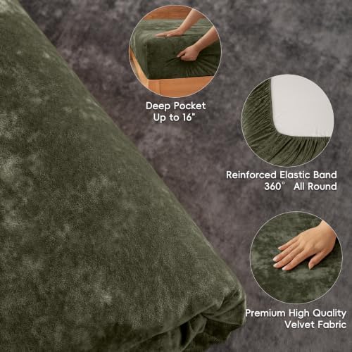 PHF Truly Velvet Fitted Sheet Only Full Size, Luxury Super Soft Cozy Fuzzy Fleece Bottom Sheet, Deep Pocket Up to 16",Strenghth Elastic Band, Suitable for Fall Winter Spring,No Pillowcases,Deep Depths - 4