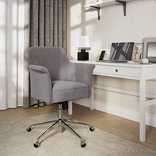 Belleze Modern Home Office Chair, 360 Degree Swivel Desk Chair Velvet Office Chair With Metal Base, Rolling Chair Adjustable Chair With Arms And Wheels For Bedroom, Study, Vanity - Peyton (Gray) #TOP1