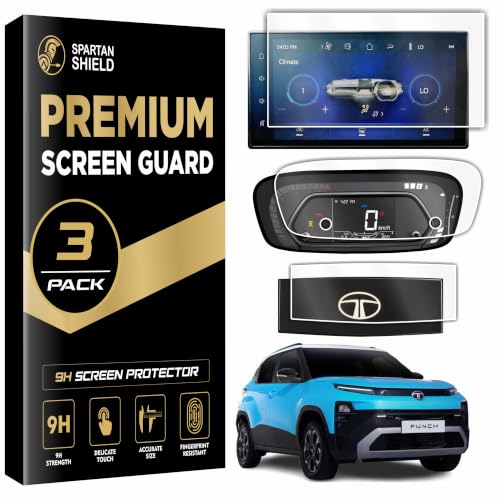 Image of SPARTAN SHIELD [3 PACK] SCREEN GUARD For TATA PUNCH 2026 Facelift || Pure+ | Pure+S | Adventure | Adventure S || 10.25-INCH [THIN BEZEL] INFOTAINMENT TOUCHSCREEN + 4-INCH INSTRUMENT CLUSTER + STEERING Protector | Water Resistant | HD Clear | High Touch Sensitivity | Digital Car Music Stereo Accessories 2026+ [Not Tempered Glass]