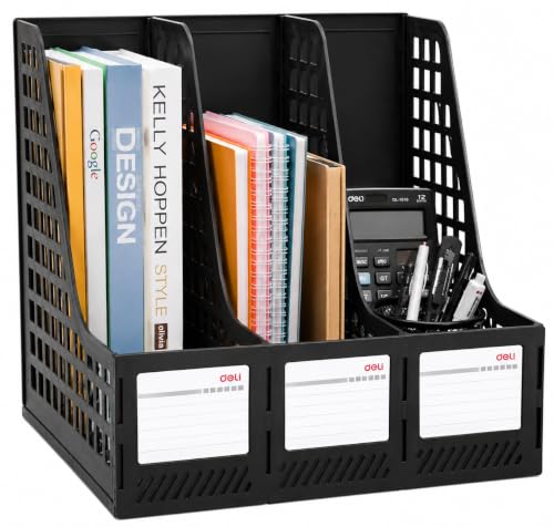 Desktop File Organizer 3 Compartment Plastic Magazine Book and Stationery Holder Cabinet Document Tray Organizer Detachable Design Tiered Shelf Office Storage (Assorted Color) (3 Compartment)