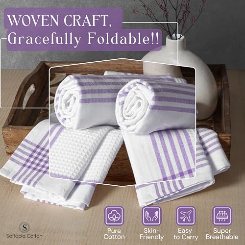 Image of Waffle White & Lavender Kitchen Dish Towels 4 Pack, 100% Cotton, 16 inchx26 inch, Thick Hand Towel for Drying Dishes, Quick Dry Washcloths, Perfect for Bar, Cooking, Serving, Cleaning